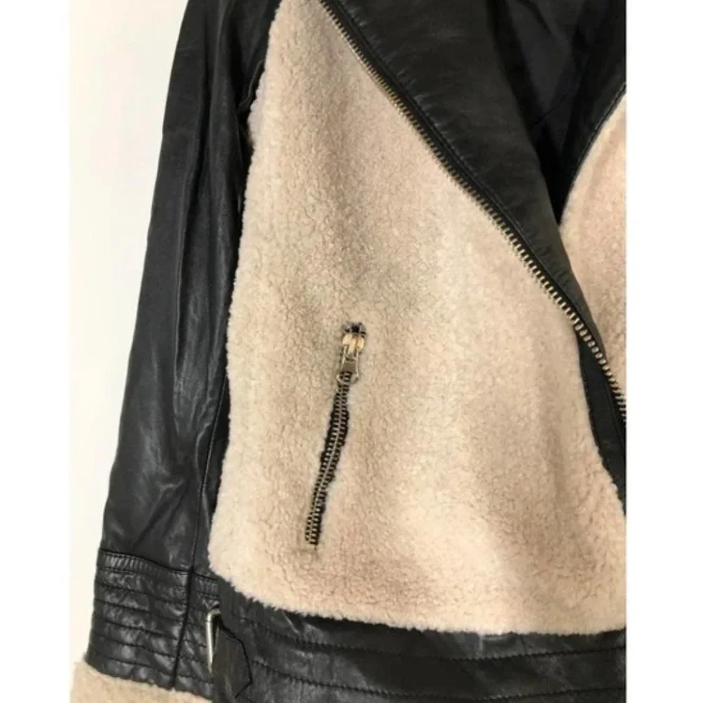 Slate & Willow Jacket Faux Sherpa Aviator Beige Black S - Picture 6 of 11